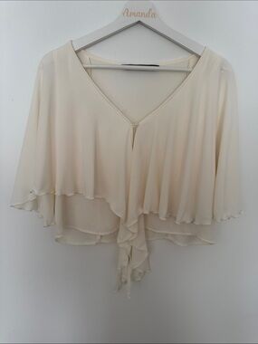 Zara Basic Cream Layered Chiffon Capelet Top